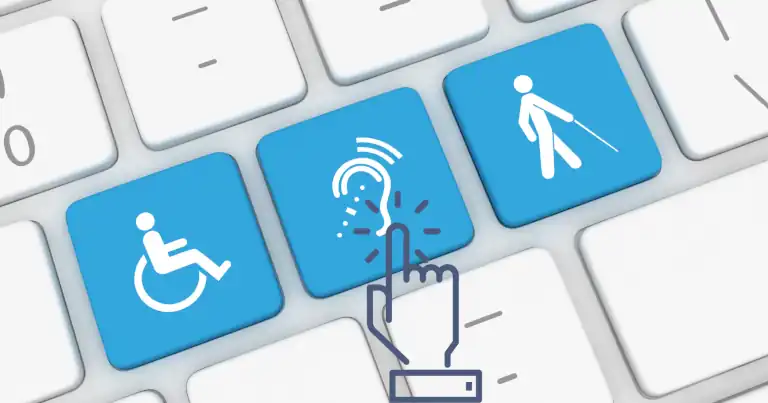 Tastatur mit Icons für körperliche, auditive und visuelle Zugänglichkeit—verwendet in der Barrierefreiheitserklärung 2025.
