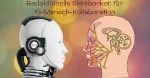 KI-Führungsmodelle mit Mensch-Maschine-Anatomie, zeigen redaktionelle Sichtbarkeit und semantische Kollaboration.