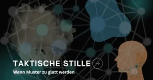 Abstraktes Netzwerk mit stillen Zwischenräumen, Kopfkontur und Datenknoten als visuelle stille Zone in komplexen Systemmustern.